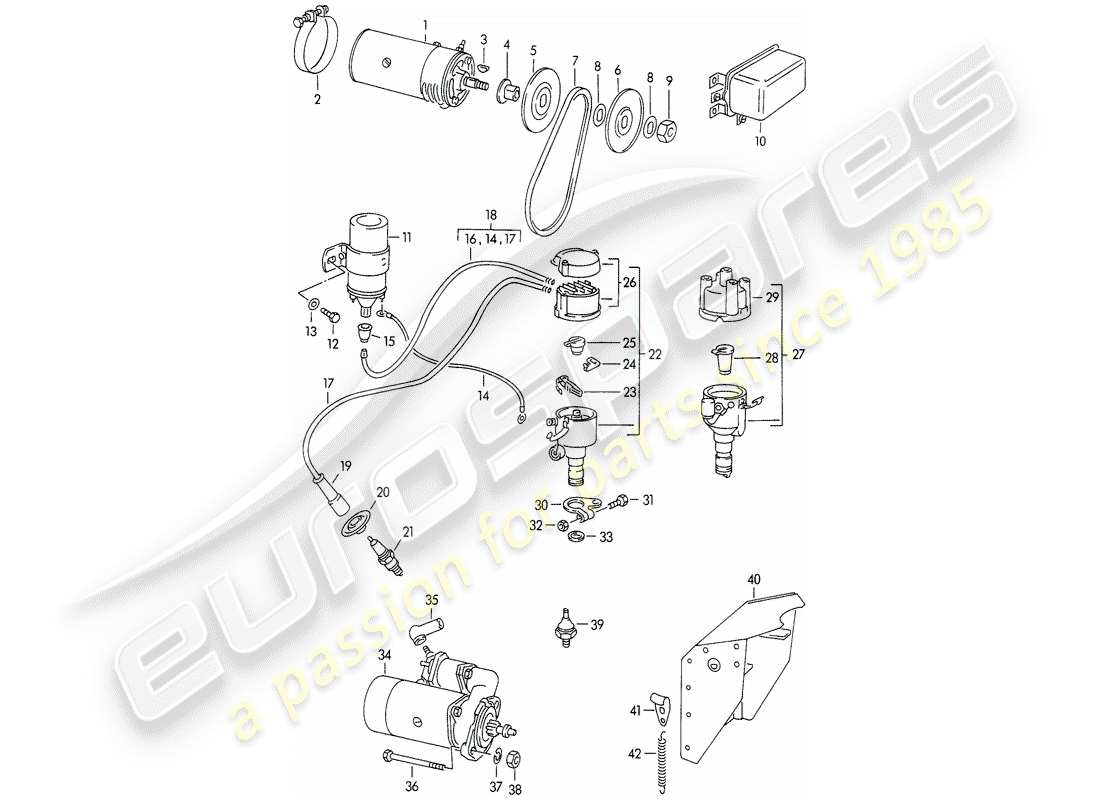 porsche 356/356a (1952) electrical equipment - engine parts diagram