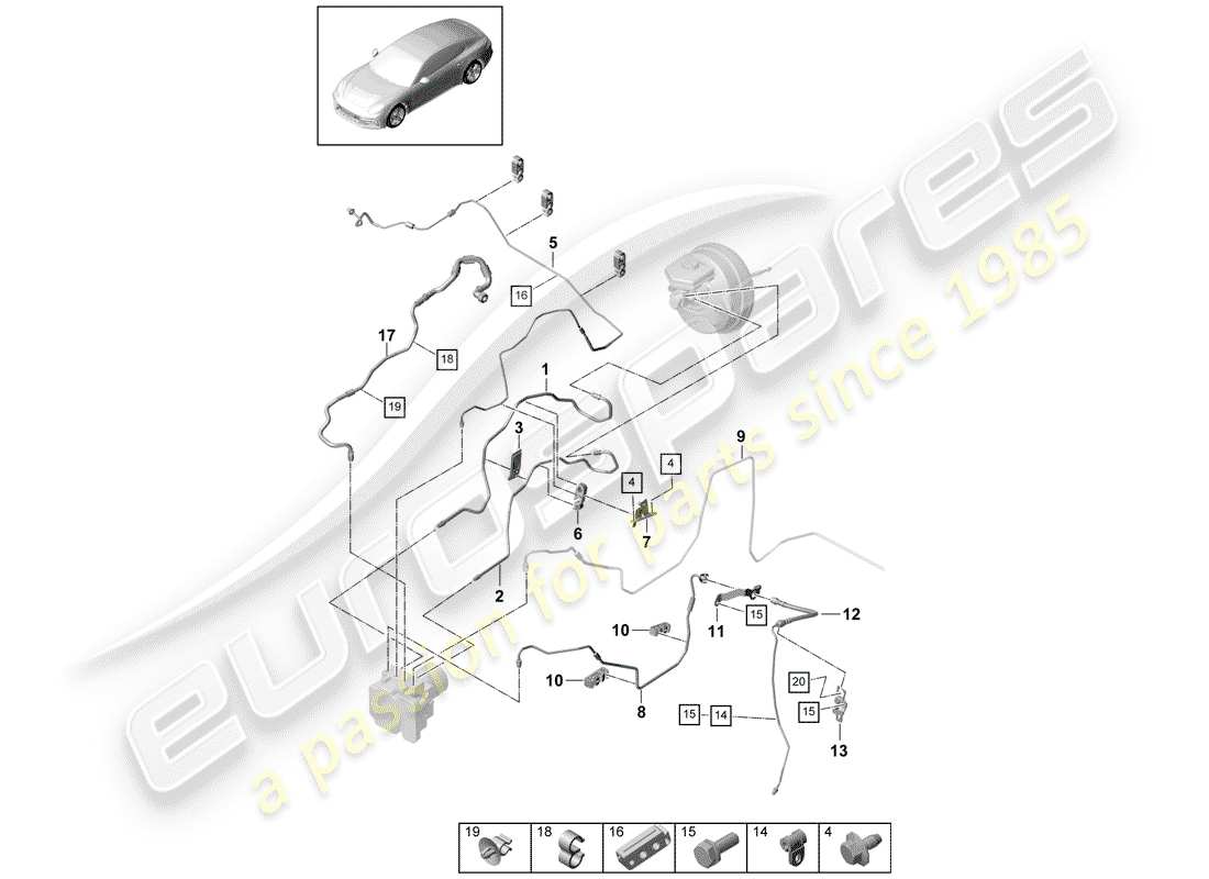 porsche panamera 971 (2019) brake line parts diagram