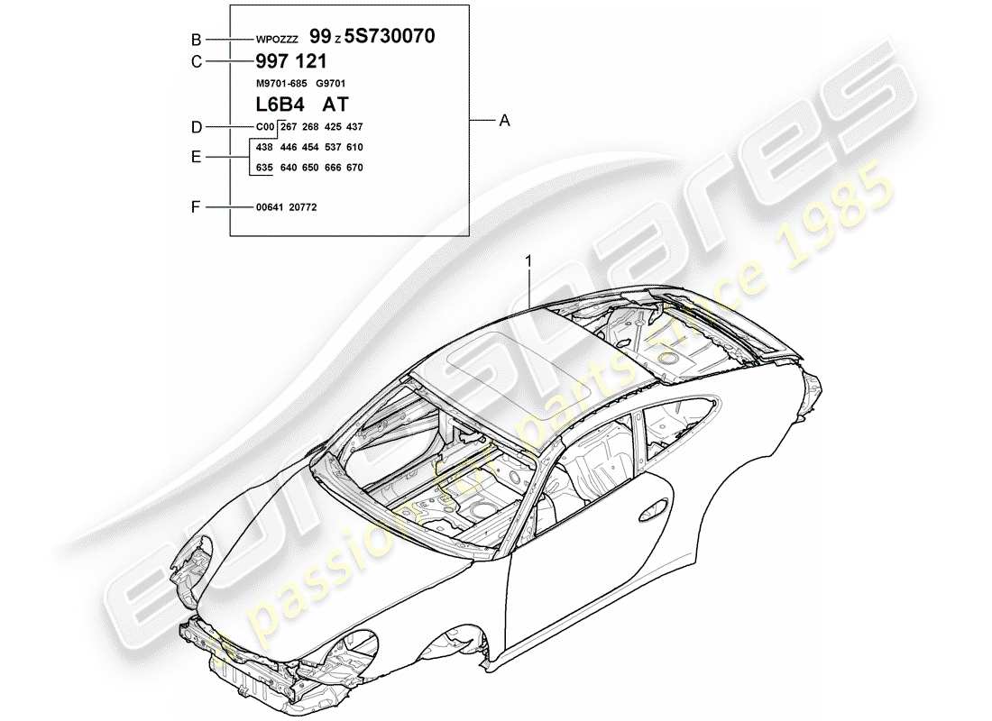 porsche 997 gen. 2 (2012) car body part diagram