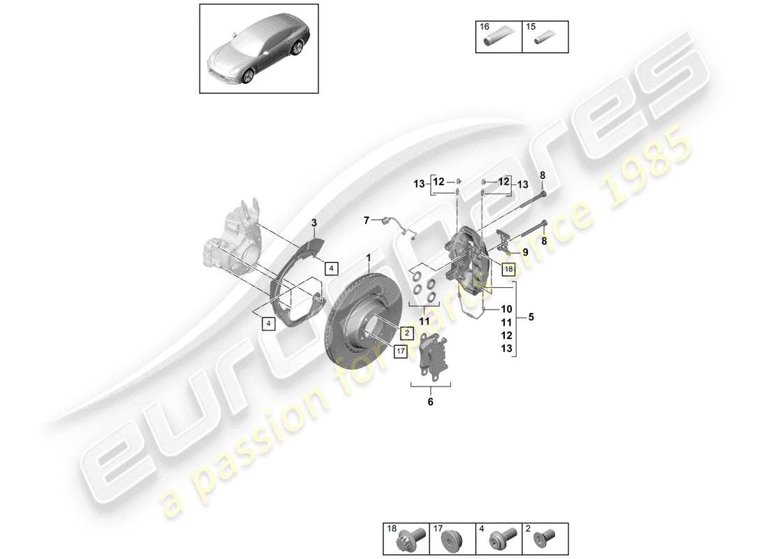 porsche panamera 971 (2019) disc brakes parts diagram