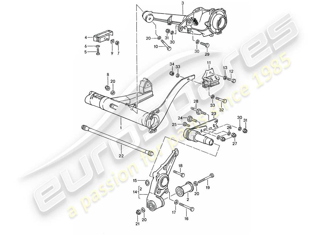 porsche 968 (1994) rear axle carrier - rear axle steering part diagram