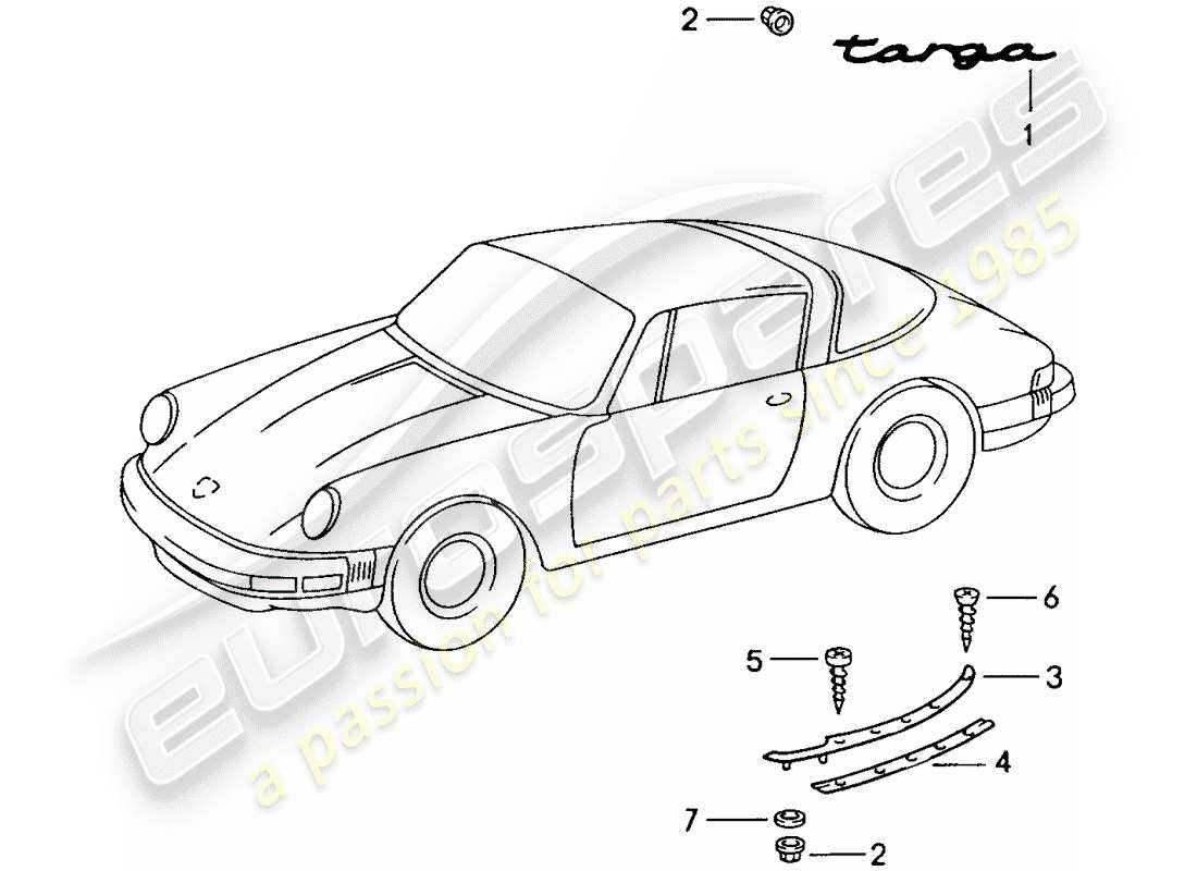 porsche 911 (1985) decorative fittings part diagram