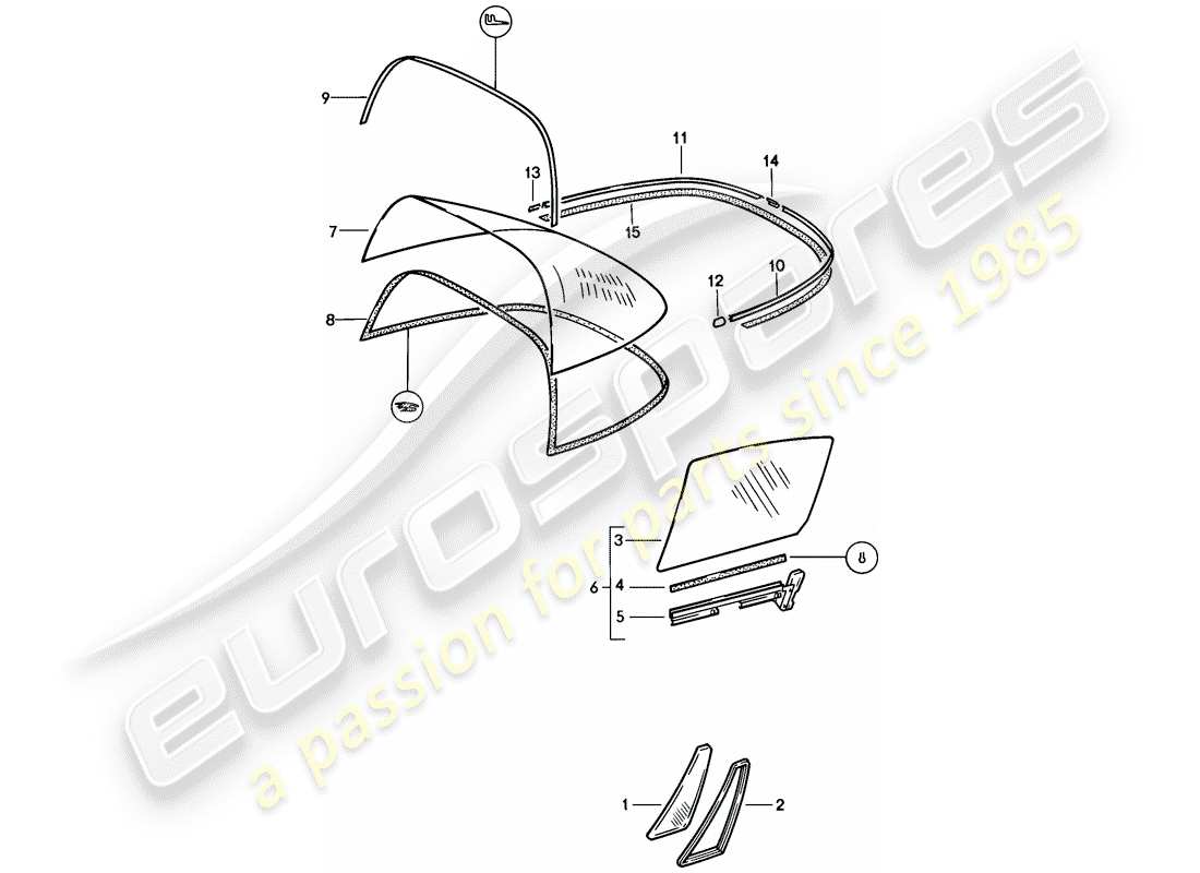 porsche 911 (1985) window glazing part diagram