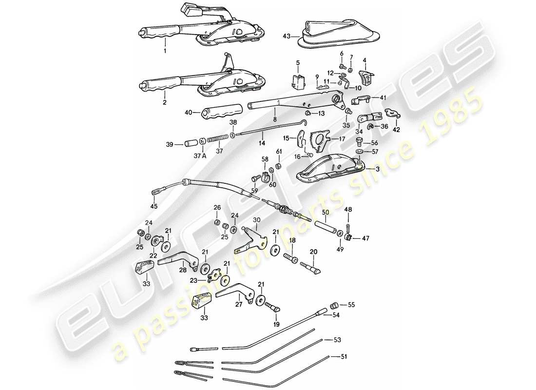 porsche 911 (1986) hand brake lever - operating lever - for - heater parts diagram