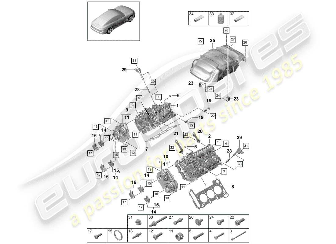 porsche panamera 971 (2019) cylinder head parts diagram