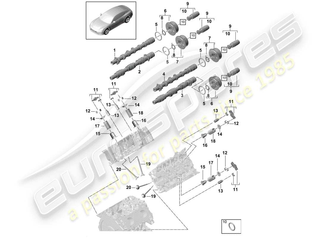 porsche panamera 971 (2019) camshaft, valves part diagram