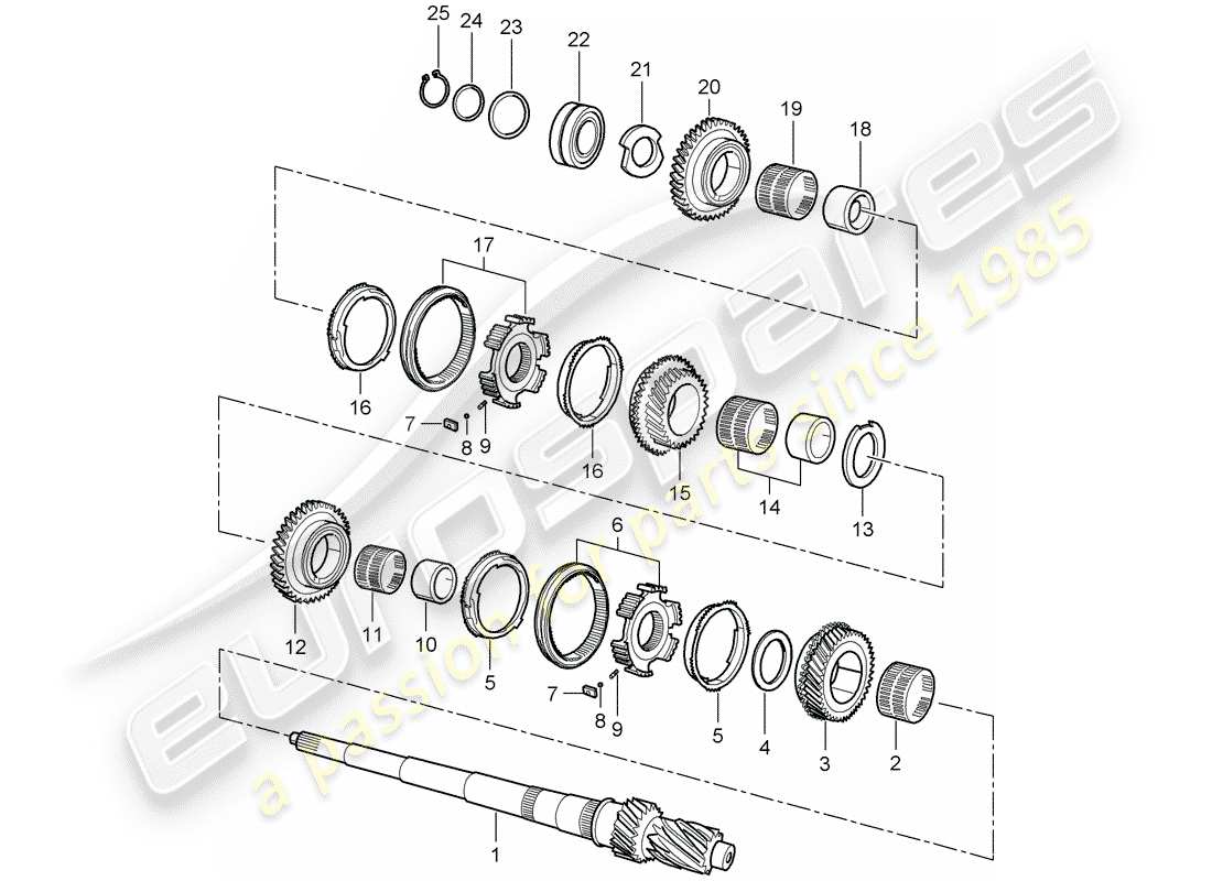 porsche boxster 986 (1998) gears and shafts part diagram