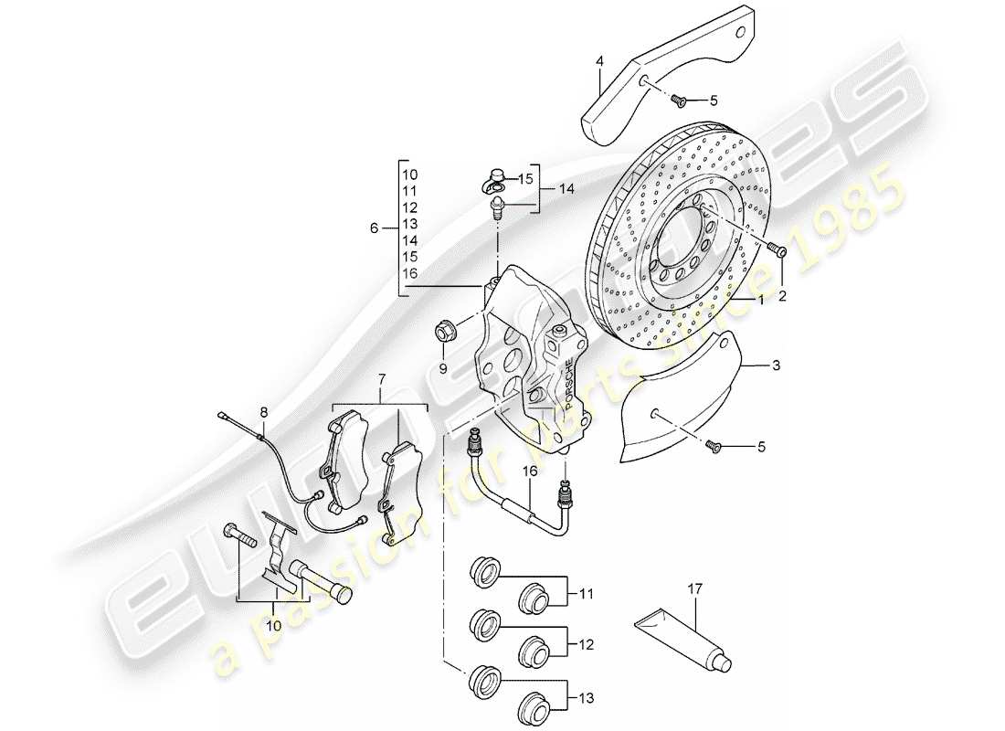 porsche carrera gt (2004) disc brakes - rear axle part diagram