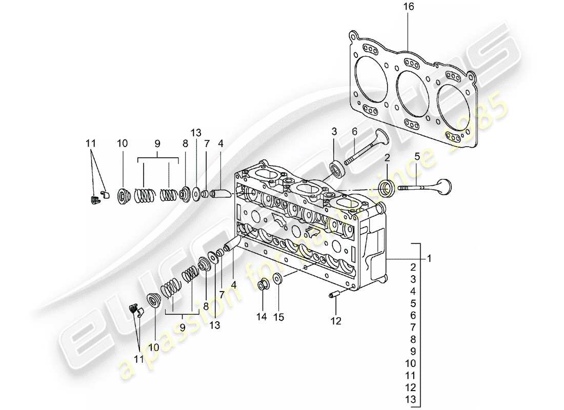 porsche 996 gt3 (2001) cylinder head parts diagram