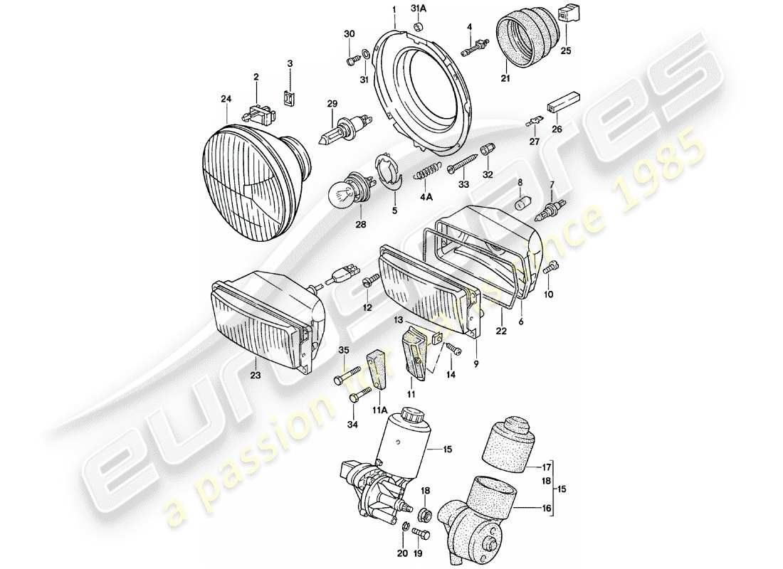 porsche 924 (1980) pop-up headlight - electric motor - for - pop-up headlight - additional headlight part diagram