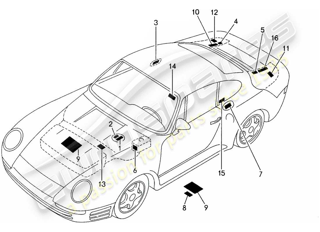 porsche 959 (1987) signs/notices part diagram