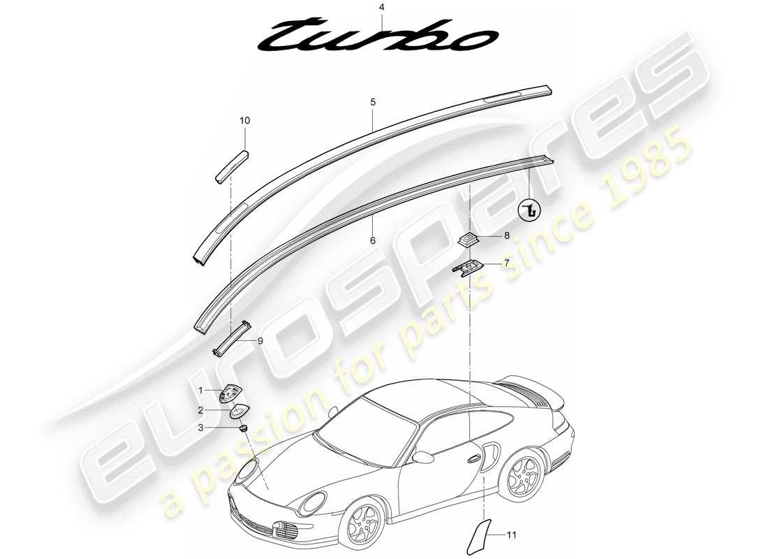 porsche 997 t/gt2 (2009) nameplates parts diagram