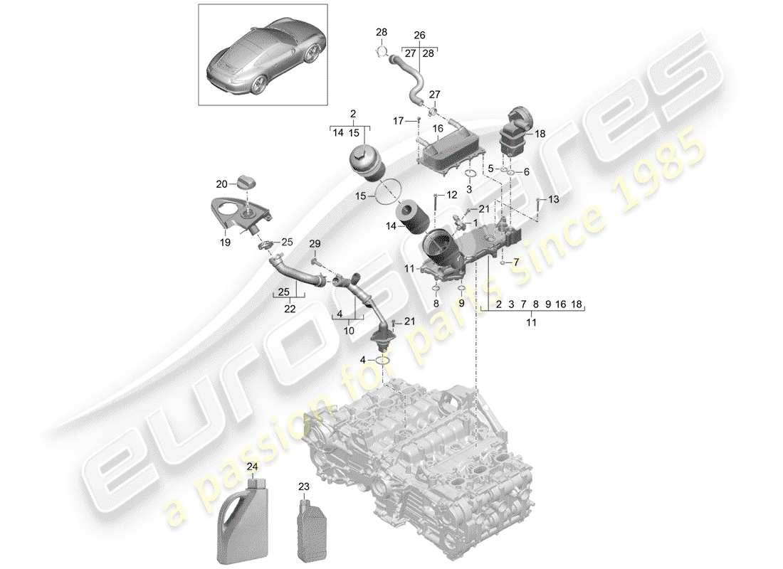 porsche 991 (2015) engine lubrication part diagram