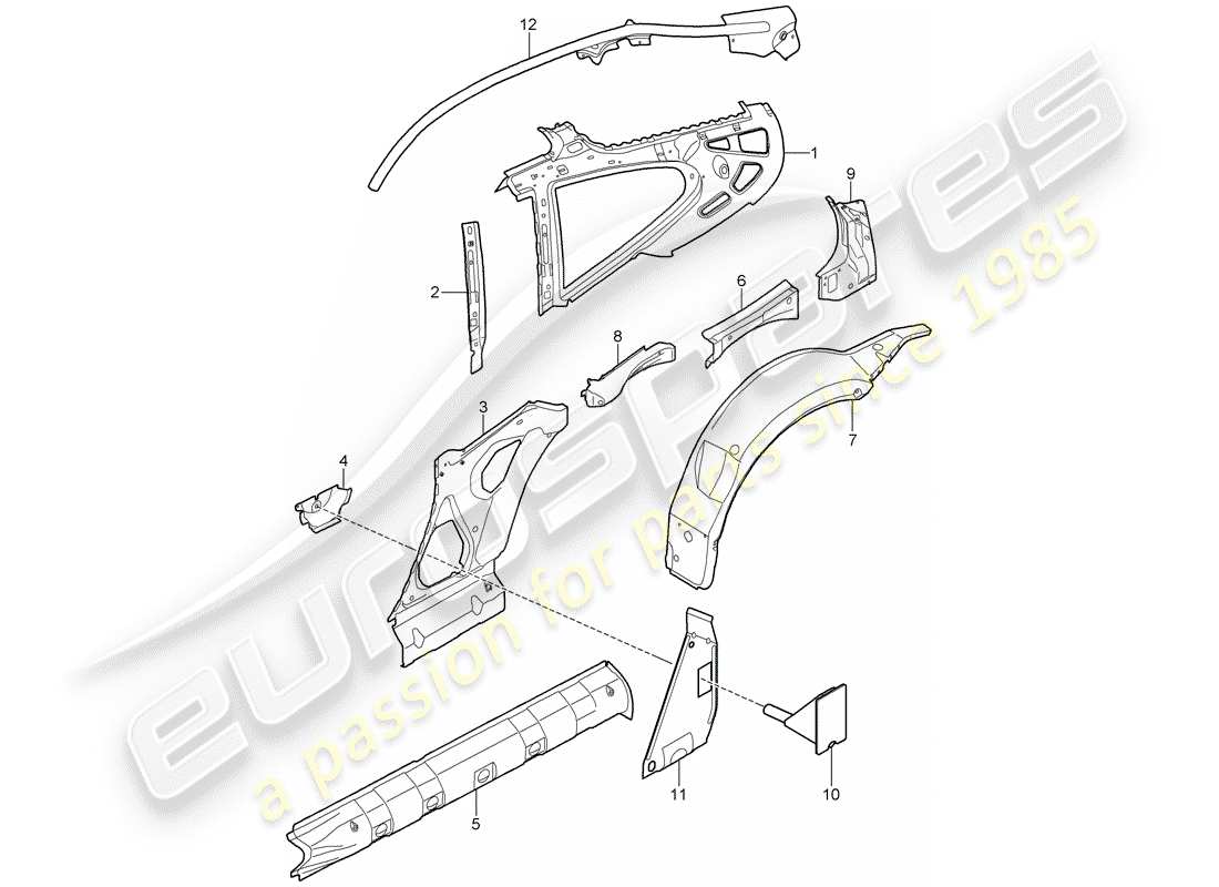 porsche 997 (2005) side panel part diagram