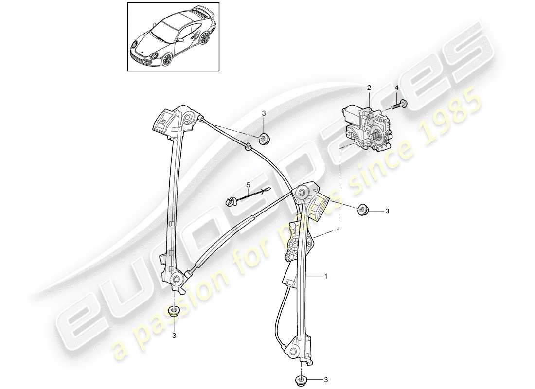 porsche 911 t/gt2rs (2011) window regulator part diagram