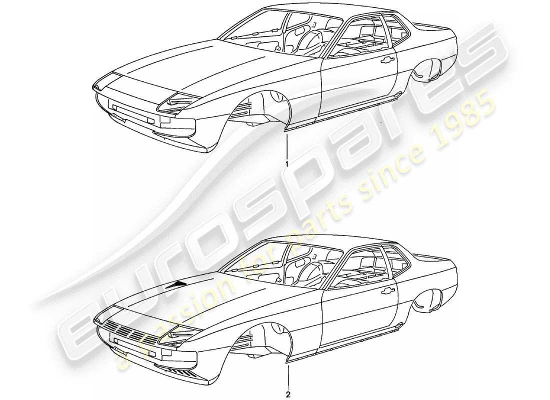 porsche 924 (1984) car body - primed - sealed - with: - underbody protection - bodyshells can only - only available from current - model year available part diagram
