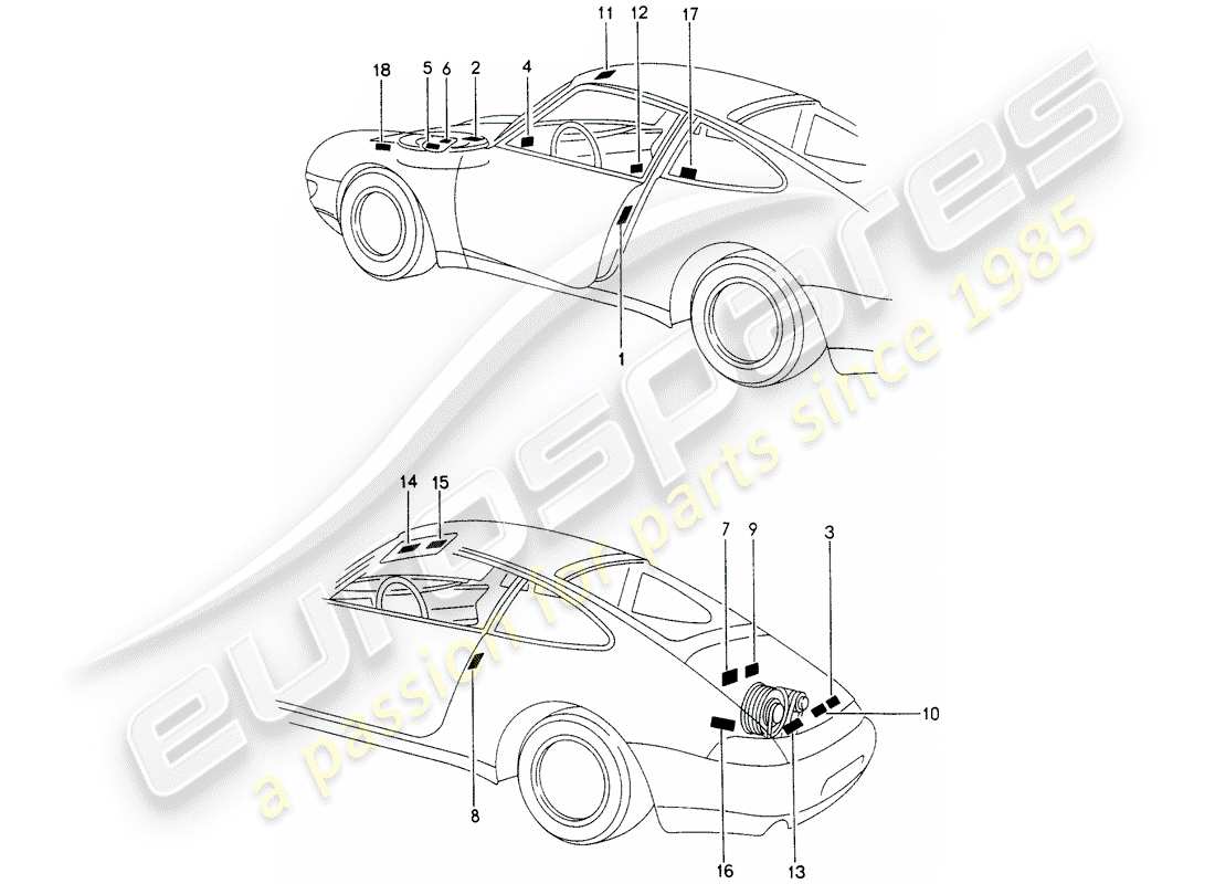 porsche 993 (1997) signs/notices part diagram