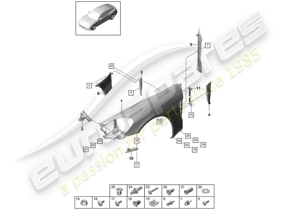 porsche panamera 971 (2020) fender part diagram