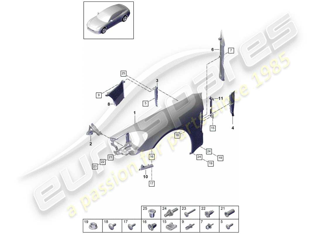 porsche panamera 971 (2019) fender parts diagram