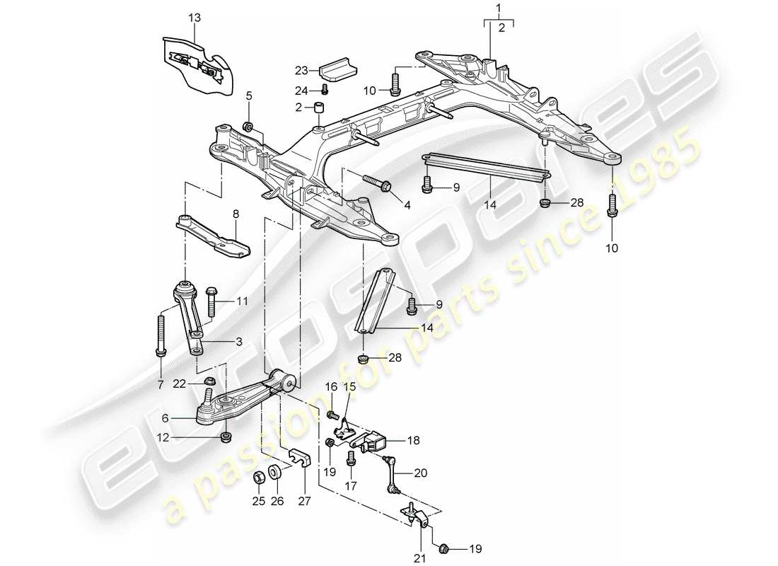 porsche 997 t/gt2 (2009) cross member parts diagram