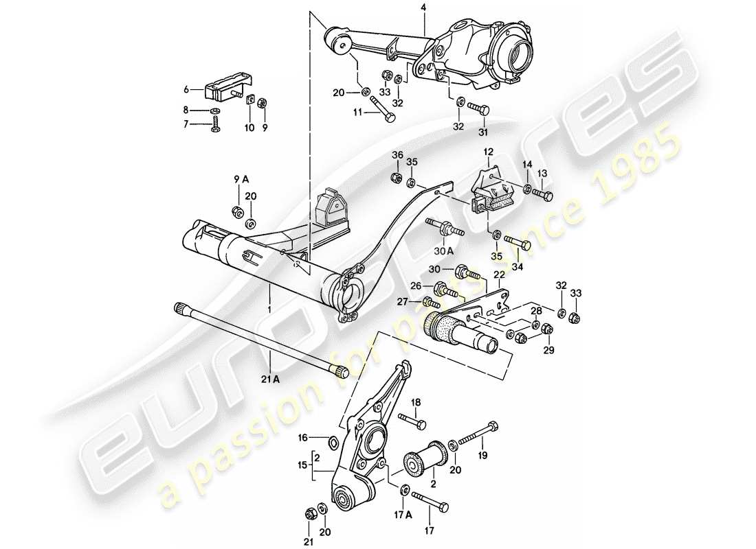 porsche 944 (1988) rear axle carrier - rear axle steering parts diagram