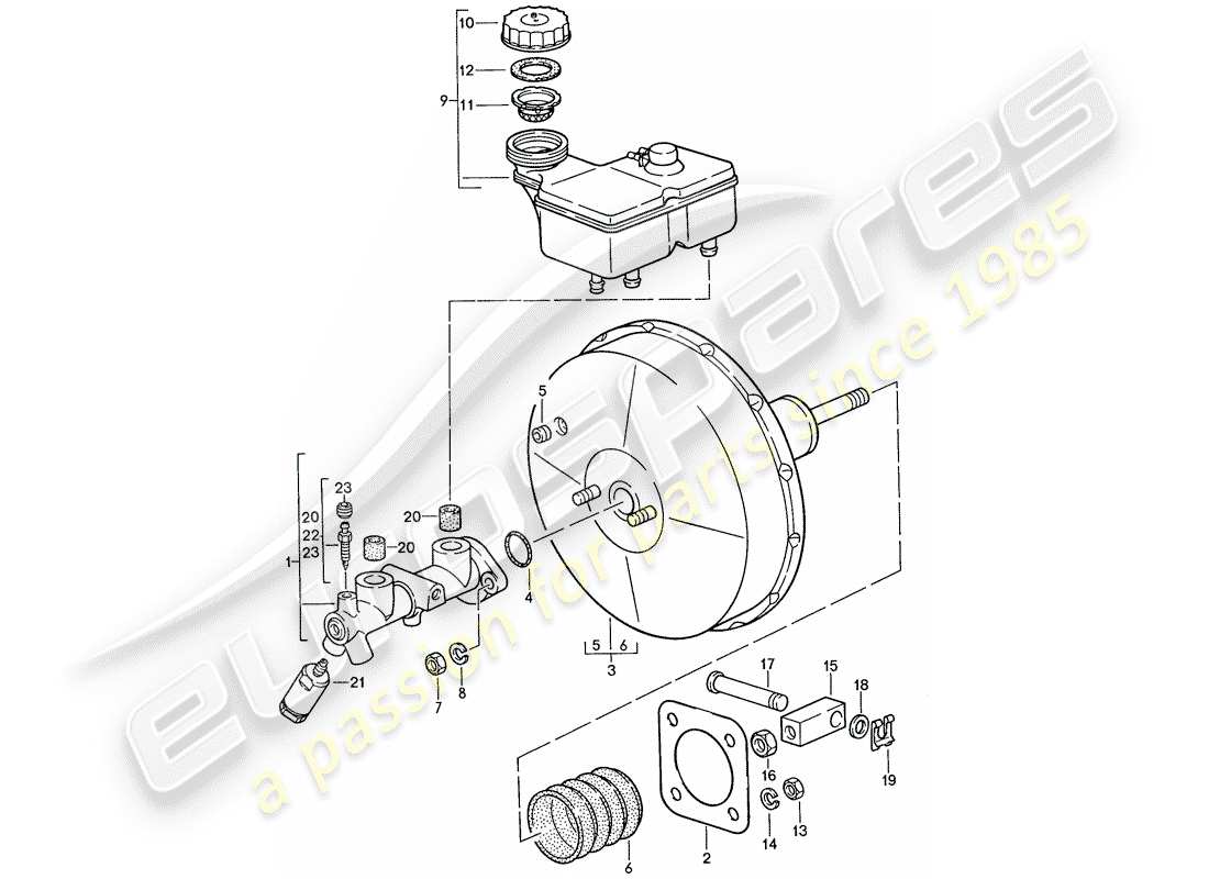 porsche 928 (1989) brake master cylinder - brake booster parts diagram