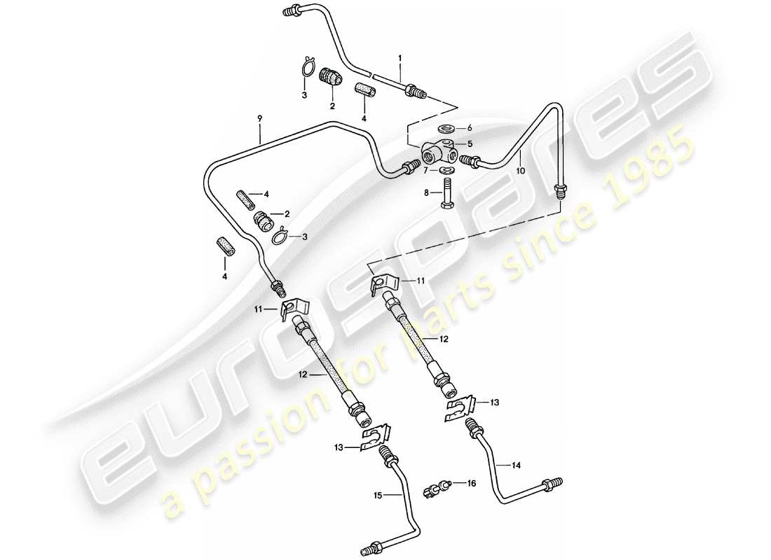 porsche 911 (1983) brake lines parts diagram