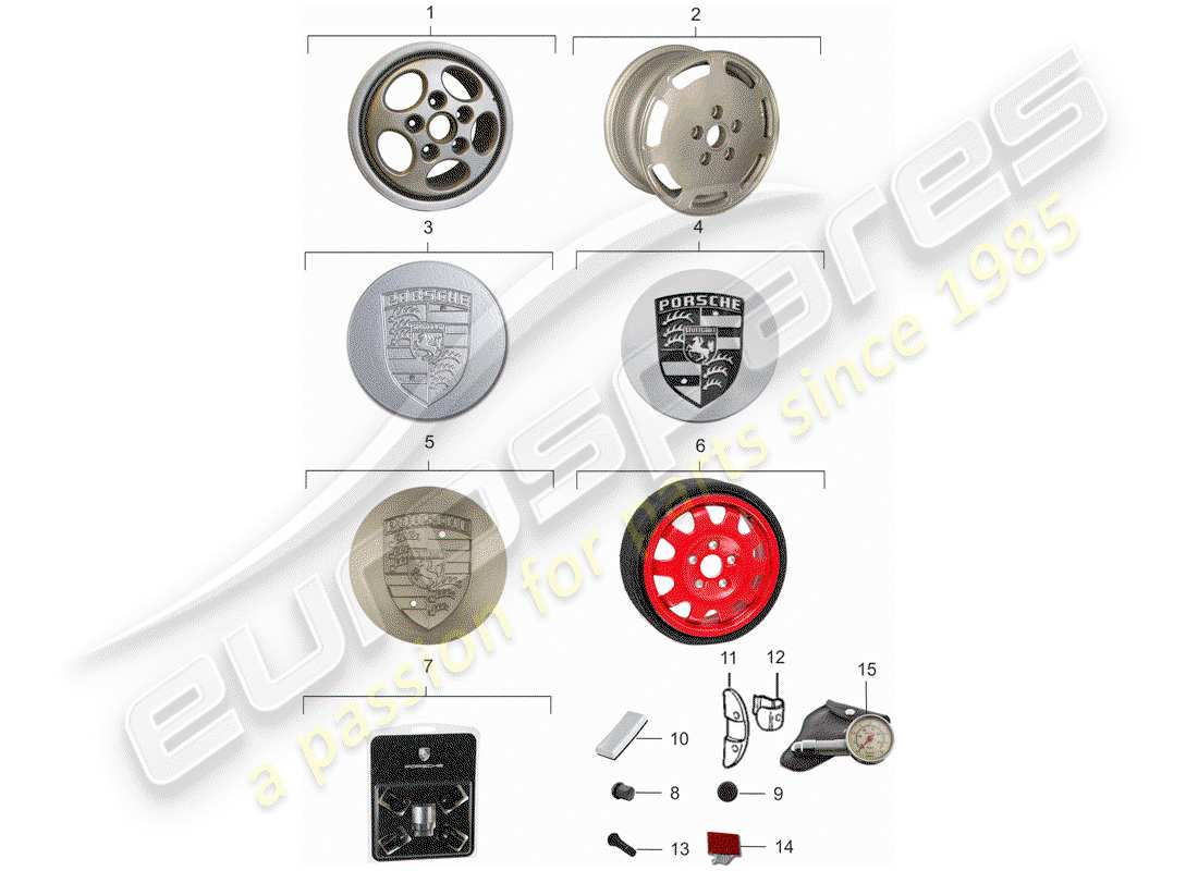 porsche 928 (1981) alloy wheel parts diagram