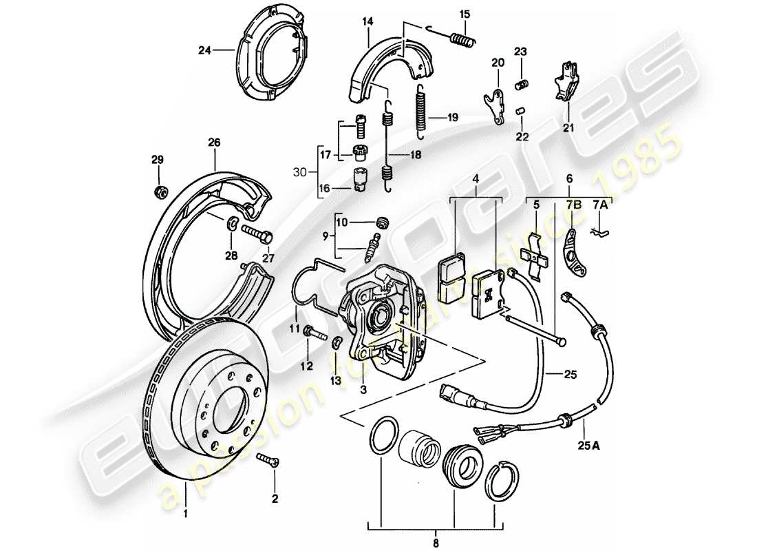 porsche 928 (1979) disc brakes - rear axle part diagram