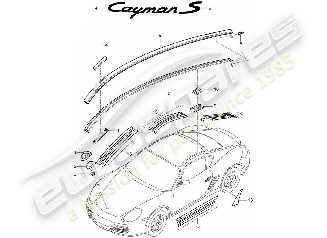 porsche cayman 987 (2006) nameplates part diagram