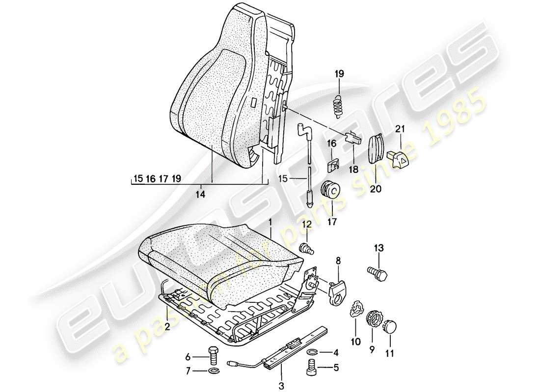 porsche 944 (1984) front seat - single parts parts diagram