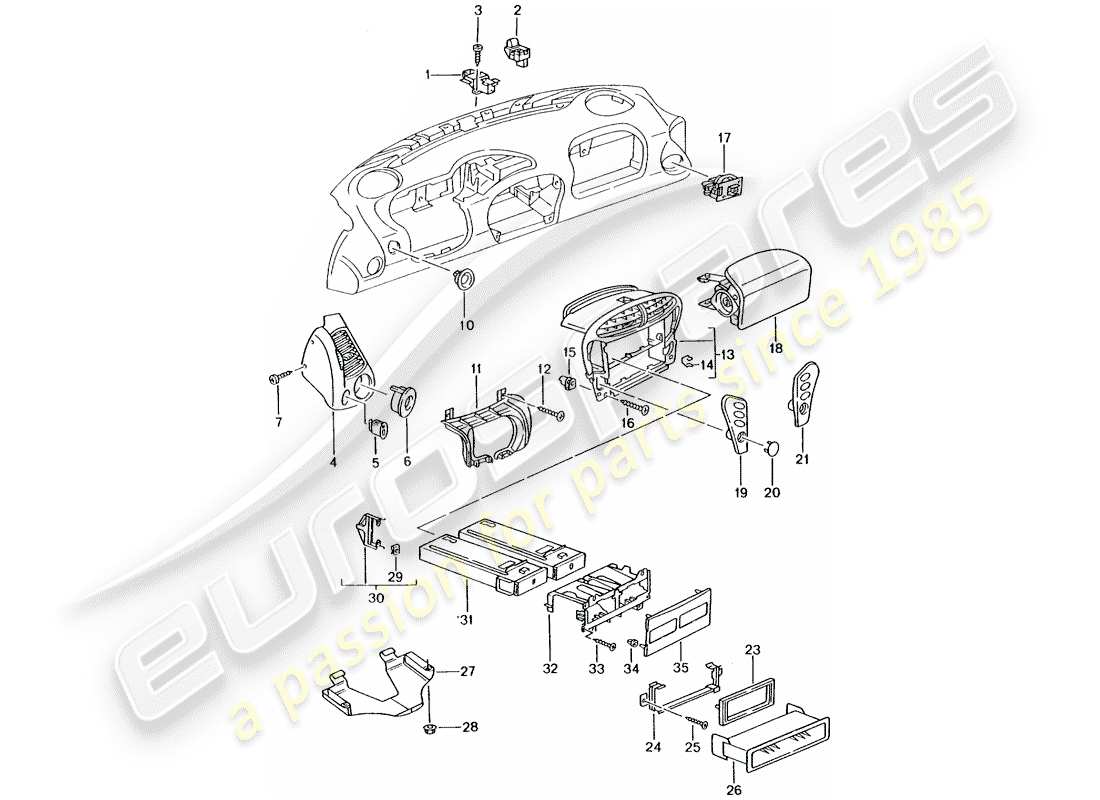porsche 996 t/gt2 (2005) accessories - dash panel trim parts diagram