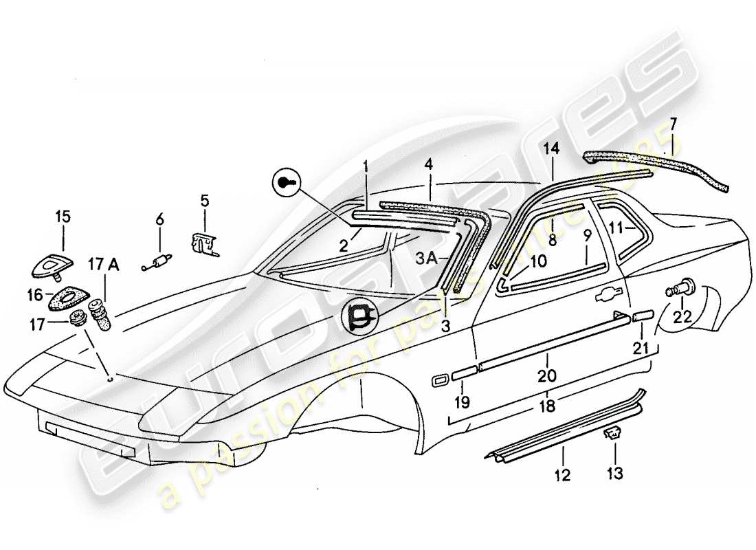 porsche 944 (1983) decorative frame parts diagram