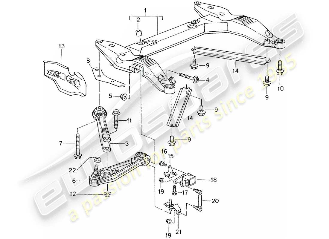 porsche 996 (2000) cross member - track control arm part diagram