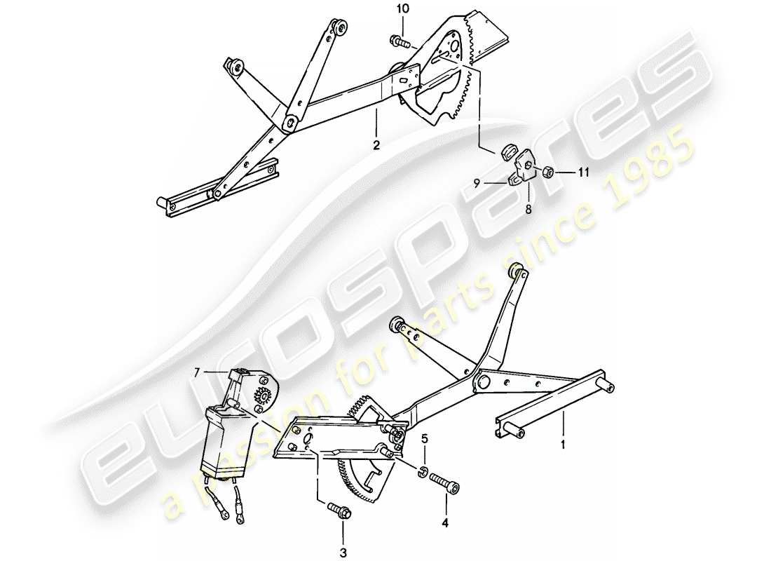 porsche 911 (1985) window regulator part diagram