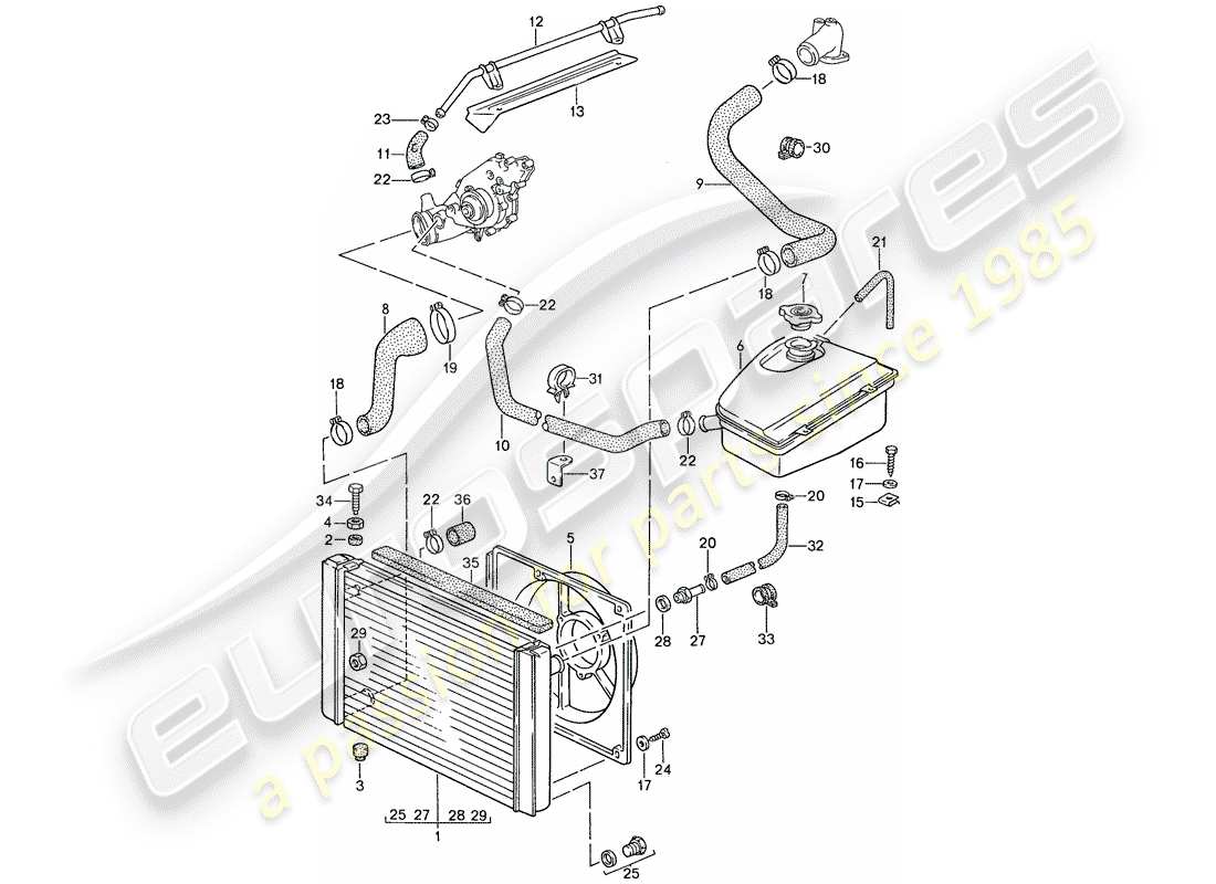 porsche 944 (1989) water cooling part diagram