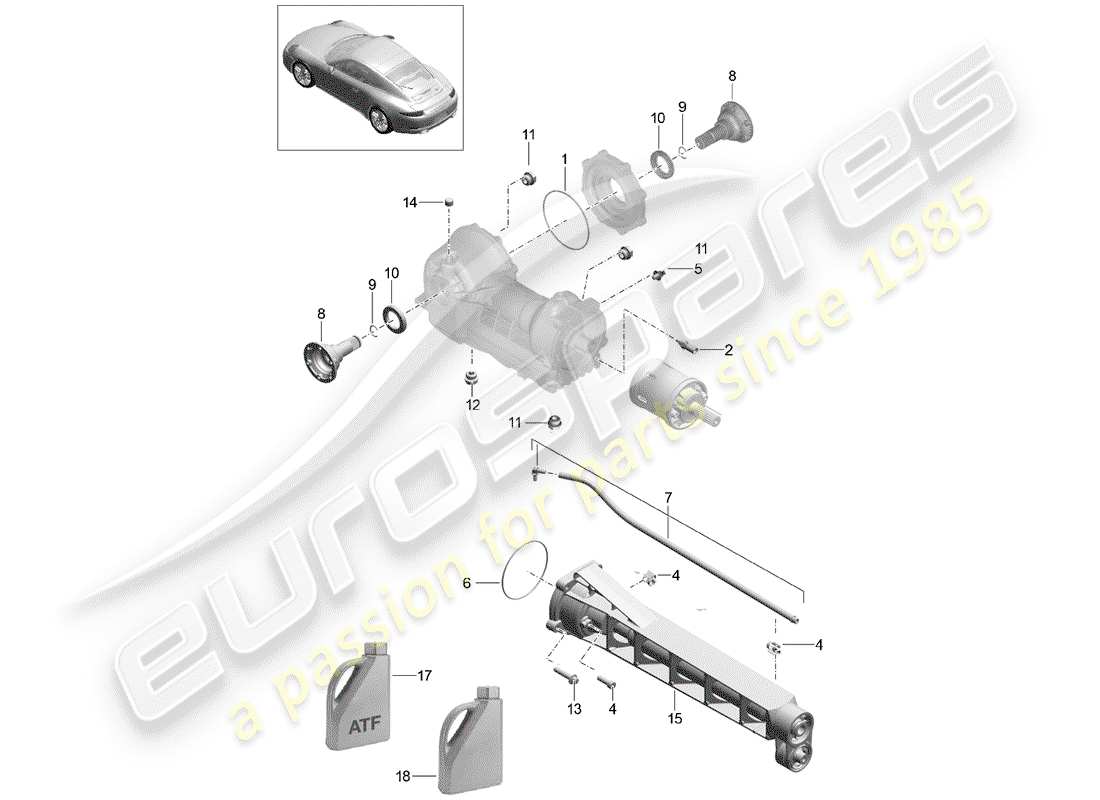 porsche 991 (2012) front axle differential part diagram