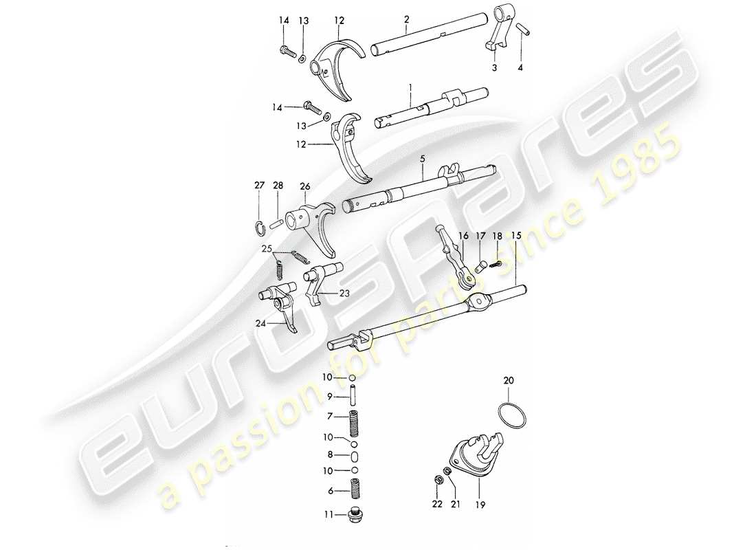 porsche 911/912 (1967) shift rods - shift forks - sportomatic part diagram