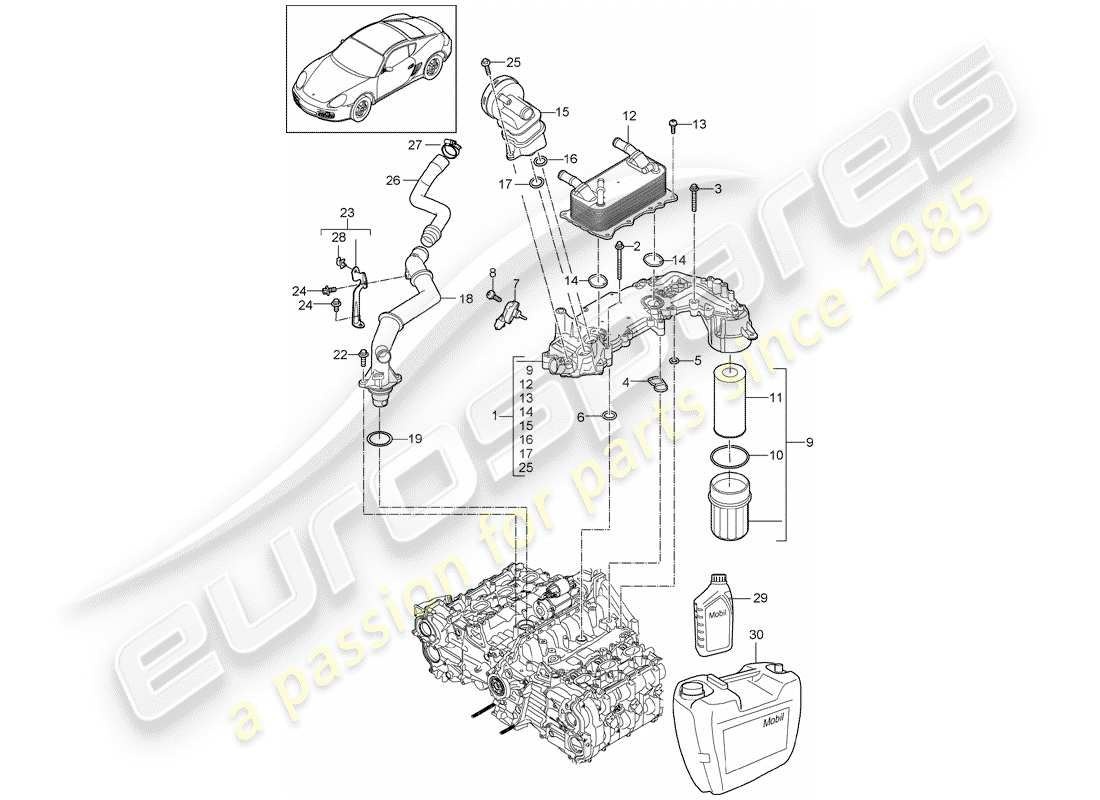 porsche cayman 987 (2012) engine lubrication part diagram