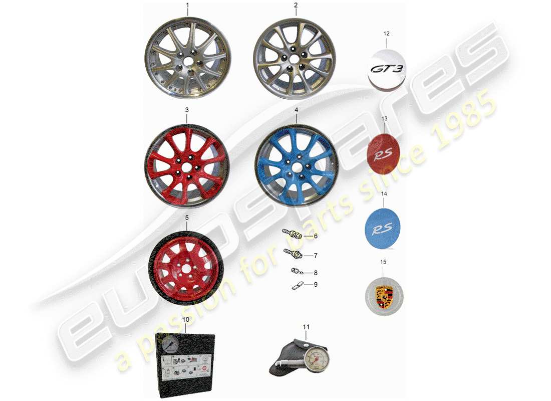 porsche 996 gt3 (2001) wheels part diagram