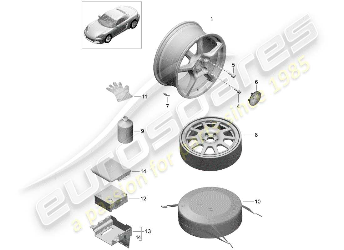 porsche 718 boxster (2019) alloy wheel part diagram