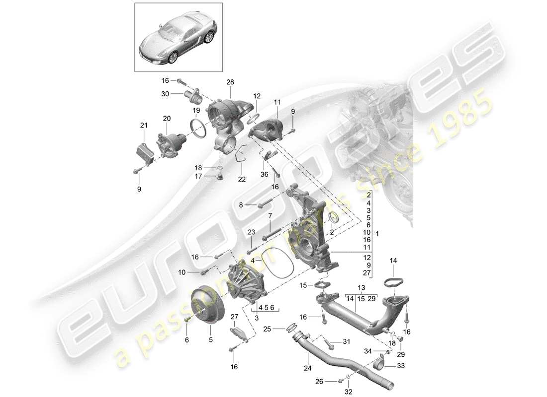 porsche boxster 981 (2015) water pump parts diagram