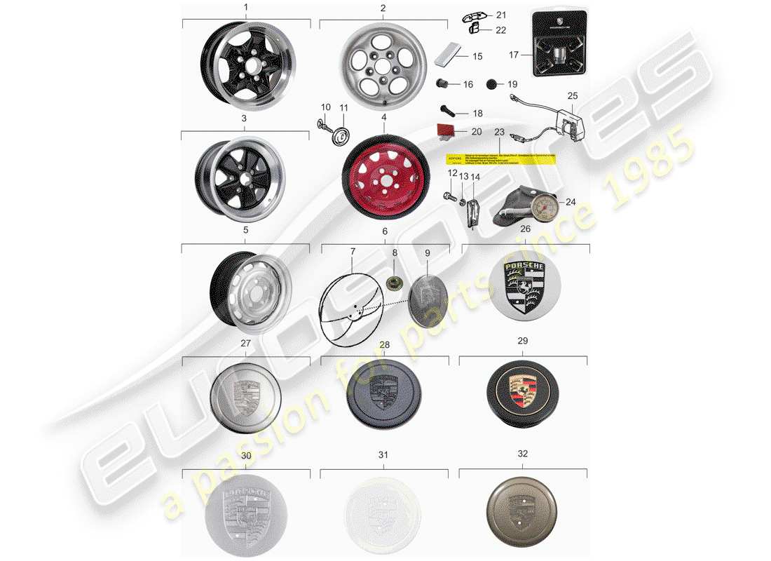 porsche 944 (1983) disc wheel parts diagram