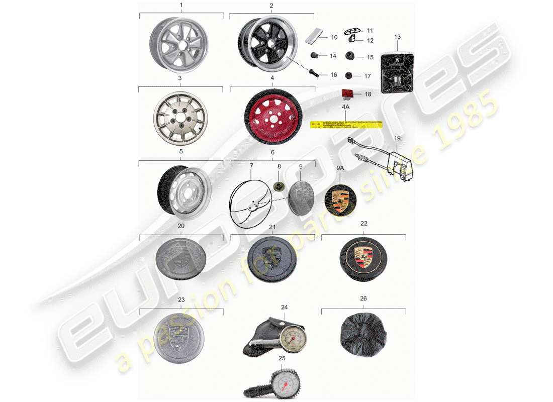 porsche 1972 (911) wheels parts diagram