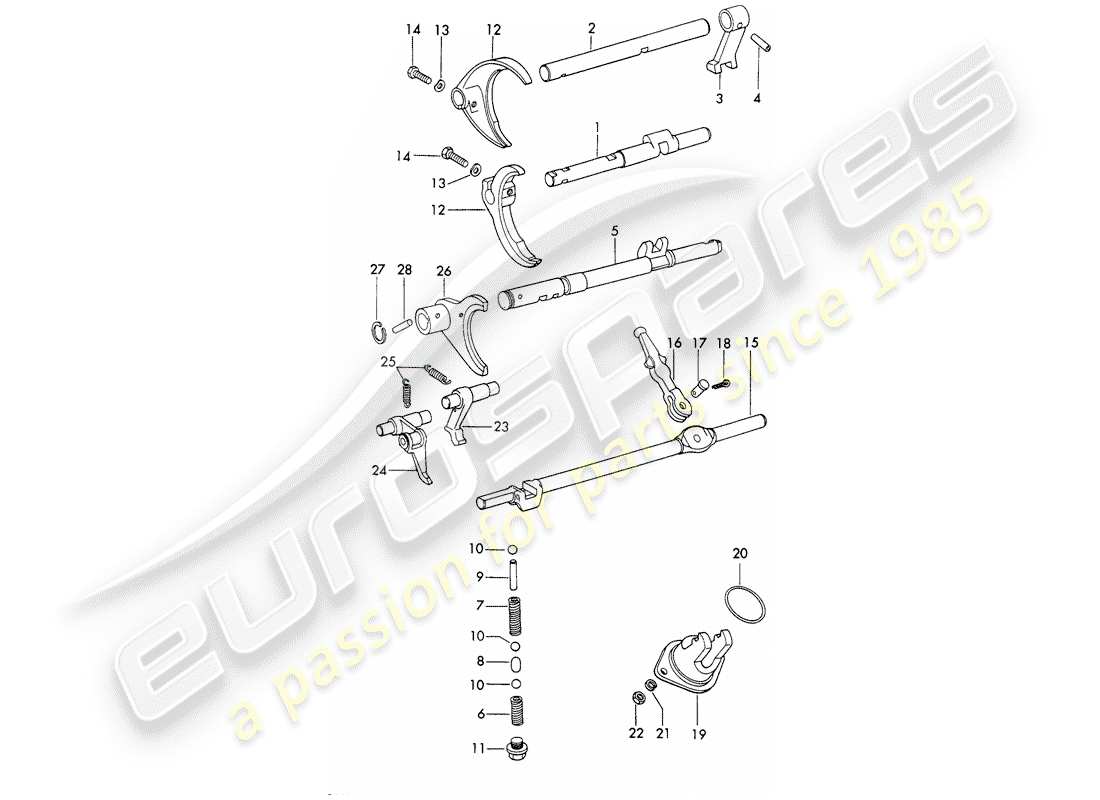 porsche 911/912 (1966) shift rods - shift forks - sportomatic parts diagram