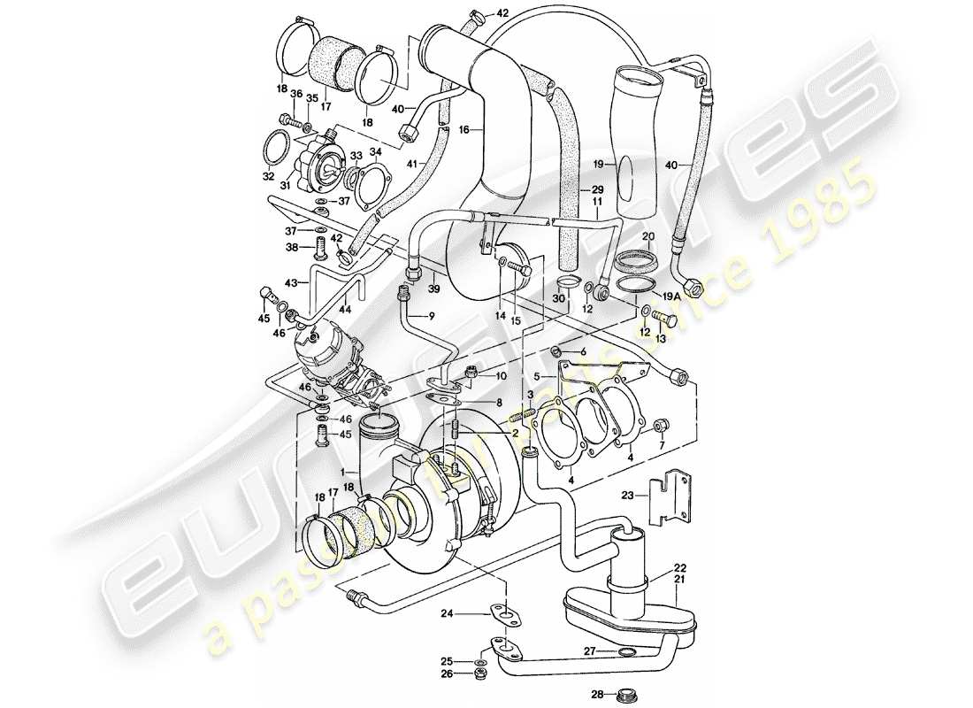 porsche 911 (1983) turbocharging parts diagram