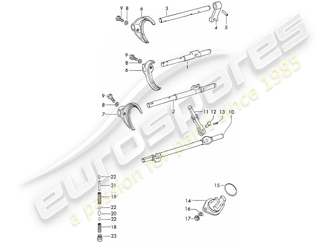 porsche 911/912 (1967) shift rods - shift forks part diagram