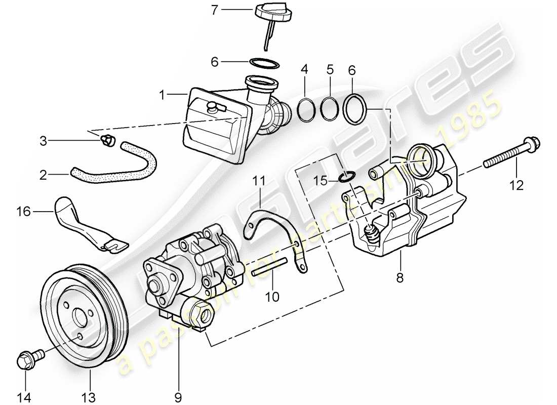 porsche boxster 986 (2002) power steering - power steering pump - for power steering - container part diagram