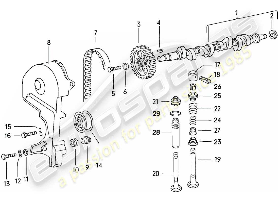 porsche 924 (1979) camshaft - valves part diagram