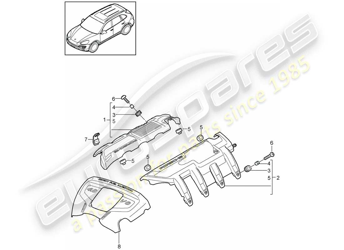 porsche cayenne e2 (2011) engine cover part diagram